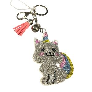 Rhinestone Unicorn Kitty Purse Charm Or Key Ring